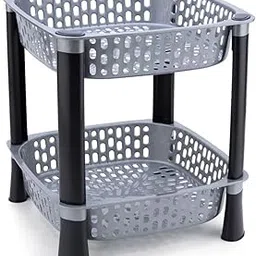 Storage Organizer Rack | Multipurpose Storage Rack for Kitchen-Home-office | Vegetable Storage Rack | (Gray, Square Rack 2 Layer)-picture-28