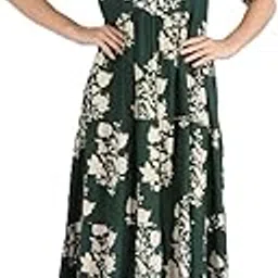Floral Print Midi Dress, Short Sleeve, Empire Waist, with Cream Flowers-picture-20