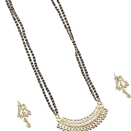 malkyn Women's Mangalsutra Set, Dual Strand Black Bead Chain with Crystal Embellishments, Fashion Jewelry, Gold Plated Design, Elegant and Stylish, with Matching Earrings-picture-42