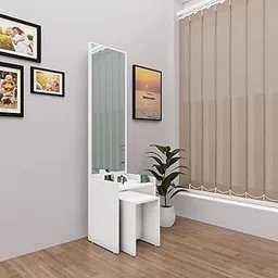 VIKI Engineered Wood | Dressing Table with Mirror, Stool Vanity Cabinet, Vanity Shelf, Bedroom Furniture, Makeup Furniture, Hallway,180Cms(H)*45Cms(W)*40Cms(D) | | 1 Year Warranty, DIY | Frosty White-picture-12