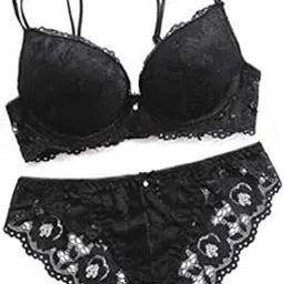 sgc sweden Women Padded Bra & Bikini Panty Set Sexy Lingeries For Honeymoon Bridal Lace Push-Up Bra Set Panty Sexy Soft Elegant Padded Bra Panty Set-picture-13