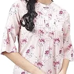 Women's Pink Three Fourth Sleeves Solid/Plain Round Neck Viscose Top-image-1
