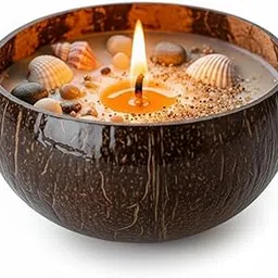 Natural Coconut Shell Candle Bowl with Seashell Design Set of 2-picture-14