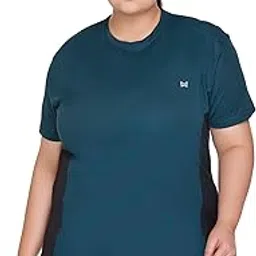 Women Plus Size Colorblock Self Design Round Neck Polyester Sports Gym T-Shirt-image-50
