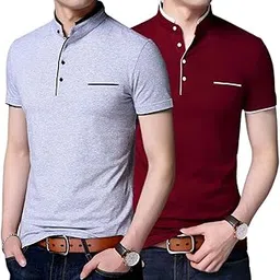 Men's Mandarin Collar Polo T-Shirts, Short Sleeve for Men Combo (Pack of 2)-picture-29