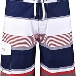 unitop Men's Quick Dry Classical colorful Striped Print Climbing Beach Board Shorts Red-30-picture-19