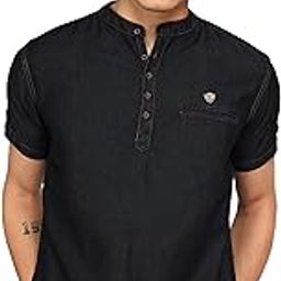 kuons avenue Men's Tailored Fit Short Denim Kurta | Kurta Shirt for Men-picture-0