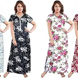 regmess Women's Satin Printed Ankle Length Nightwear|Nighty|Maxi |Nighty Gown for Women Pack of 4-picture-54