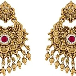 kushal's Fashion Jewellery Ruby Gold Polished Copper Antique Chand Bali Earrings, Best for Bridesmaid & Special Occasion - 453126-picture-47