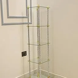 SHREE Square Glass // Floor Standing || Corner Shelf for Living Room || Office || Wooden Corner 5 Shelf for Bedroom || Decorative Home Decor Bookcase ||-picture-28