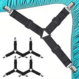 4-pack fitted sheet straps- Elastic straps with metal clips for bed sheets, mattress covers, sofa cushions- Adjustable fasteners to prevent wrinkles on sheets(Black-4pcs)-picture-38