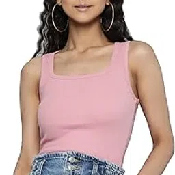 Women Stretchable Sleeveless Square Neck Basics Solid Casual Trendy Stylish Ribbed Crop Top Fashion Tank Tops Summer Sleeveless Cut Sleeves Trendy top Women Girls-image-22