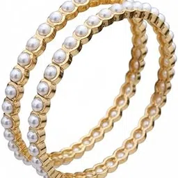 The Madras Vault Women’s Gold-Plated Pearl Bangles Set | Elegant Imitation Pearl Kada for Women & Girls | Traditional Party & Festive Jewelry (Pair)-picture-47