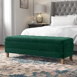 Wud Oak Double Border 2 Seater Sofa Velvet Upholstered Ottoman Bench with Storage, for Living Room, Bedroom, Entryway (Green)-picture-12