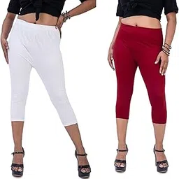 clowosty Women's Premium 4-Way Stretchable Cotton Capri Leggings Combo - Regular Skinny Fit |3/4th Length|High Rise-picture-39