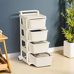 Kuber Industries 4 Layer Heavy Duty Plastic Storage Drawer with Wheels | Modular Cabinet for Bedroom, Office, Home | Chest of Drawers Organiser for Cosmetics, Kitchen items, Toys Storage | Ivory-picture-21