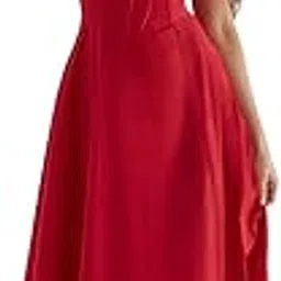 elyraa Women's Red Corset Midi Dress with Spaghetti Straps and Lace-Up Back-picture-21