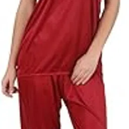 keoti Maroon Satin Top with Capri Night Suit-picture-19