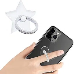 Swap-n-Snap. Diamante Crystal 360 Girly Mobile Phone Ring Holder Finger Grip & Stand for Hand with Elegant Star Design Transparent Airbag Sticker - for All Smartphones & Back Cover-picture-33