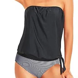 holipick Two Piece Bandeau Tankini Swimsuits for Women Strapless Bathing Suits Blouson Swim Top with Bikini Bottoms Teen Girl-picture-28