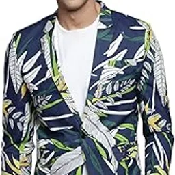 showoffff SHOWOFF Men's Printed Notched Lapel Navy Blue Single-Breasted Blazer-SOBLZ-314_NavyBlue-picture-18