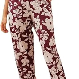 clovia Women's Rayon Floral Printed Lounge Pant Pyjama With Pocket In Maroon-picture-18