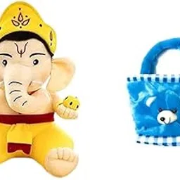 nihan enter[prises Blue Plush Tote Bag for and Ganeshji soft toy | COMBO OF 2-picture-36