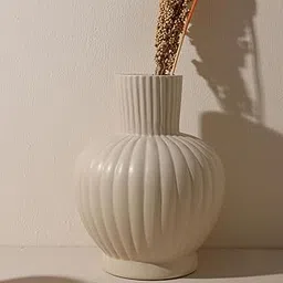 Earthly India Modern White Ceramic Tranquil Vase (11 Inch) for Home Decoration & Living Room | Stylish Centre Table Flower Pots Show Pieces for Bedroom, Dining Table | Decorative Gift-Pack of 1-picture-34