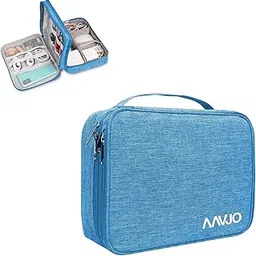 Aavjo Electronics Cosmetics Travel Organizer, Portable Bag for Accessories Cables, Gadget Storage, Power Bank, Phone Charger, Universal Cable Storage Bag for Office and Home (Double Layer - Blue)-image-50