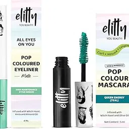 Elitty Regal Eyeliner and Mascara Combo - Waterproof Matte Cyan Green Eyeliner (4 ml) & Lengthening, Curling Teal Mascara (5 ml) | Witch Hazel & Almond Oil Infused | Smudge Proof |Vegan & Cruelty-Free-picture-20