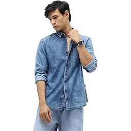 urbano fashion Men's Regular Fit Full Sleeve Washed Denim Shirt-picture-21