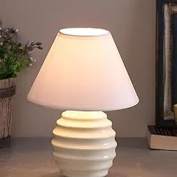 Homesake® Modern Small Ceramic Table Lamp, Classic Bedside Table lamp for Living Room Bedroom, Living Room, Urn, Pink (Ribbed White)-image-48