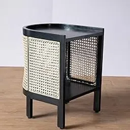 Rattan Semi Circle End Table for Bedroom |Sofa Corner Table for Living Room |Cane Design Side Table for Home & Kitchen |Mango Wood, Black Matt |Perfect for Giftings-picture-23
