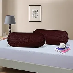 Kuber Industries 2 Pcs Aesthetic Bolster/Side Pillow Cover with Dori for Sofa & Diwan | Washable Cylindrical Takiya & Round Pillow Cover for Home Decoration | Floral Design - Brown image 1