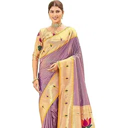 satrani Women's Silk Weaving Paithani Saree with Unstitched Blouse Piece image 1