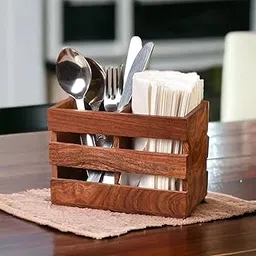 WOOD ART STORE Wooden Cutlery Holder For Home Kitchen Dining Table and Resturant | Multipurpose storage Counter Top Caddy | Spoon Fork Knife Napkin Stand (2 Campartment)-picture-33