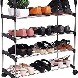 Three Secondz Shoe Rack | Shoe Stand | Shoe Cabinet | Shoe Shelf with Handles and Movable Wheels (4 Shelves, Black)-picture-35