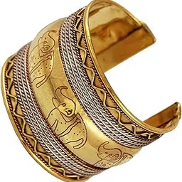 touchstone Indian Bollywood Desire Brass Base Stylishly Handcrafted Hammered Embossed Elephant Motif Thick Wrist Enhancer Designer Jewelry Cuff Bracelet for Women.-picture-46