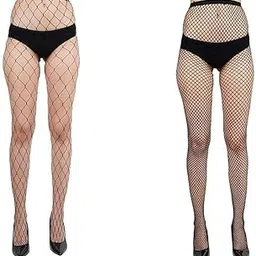 f y v Women?s Black Fishnet Stockings | High Waist Stretchable Mesh Tights for Party, Club, Dance | Stylish Durable Nylon Net Pantyhose for Women & Girls Combo of 2-picture-25