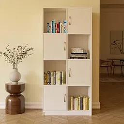 neuspace Cube Engineered Wood Open & Closed Bookshelf | Display Unit for Living Room | Open 4 Shelves & 4 Door Cabinet Storage for Home & Office|1 Year Warranty (Finish - White, Knock Down)-image-79