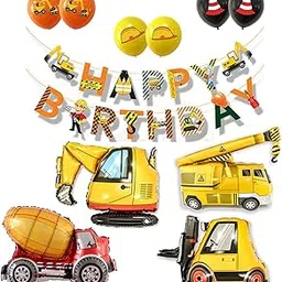 JELLYBABY Birthday Foil Balloons with Paper Banners Set for Boys - Construction Themed Decorations Featuring Digger, Trucks, Crane, and Engineering Vehicles for Age 2 to 8 - Ideal for Kids' Parties-picture-31