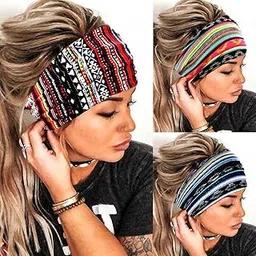 aceorna Boho Headbands Wide Knot Hair Band Elastic Turban Head Band Stretch Leopard Twist Head Wraps Cloth Yoga Sweartband Fashion Hair Accessories for Women and Girls 3 Pcs (Set A)-picture-54