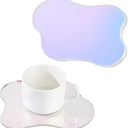 Acrylic Coaster | Decorative Plates, Irregular Bar Drink Coaster | Cloud Shape Coffee Cup | Perfect for Tabletop Protection and Accessories Display (Multi, Pack of 2) (Iridescent)-picture-39