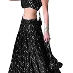 zaalima fashion with z logo Women's Heavy net Embroidery Semi-stitched Ruffle Lehenga Choli And Dupatta Set (Black_Free Size) (Light Black)-picture-33