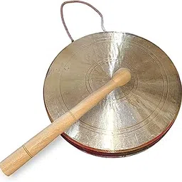 Traditional Brass Pooja Kashor with Wooden Stick, 16.5 cm Diameter | Gong Bell/Ghanta/Puja Bell/Kashi-picture-24