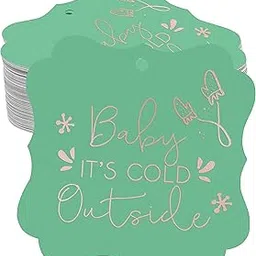 Inkdotpot Rose Gold Foil Baby It's Cold Outside Baby Shower Tags Favor Bracket Shape Hang Pack of 50 Paper Tags-picture-19