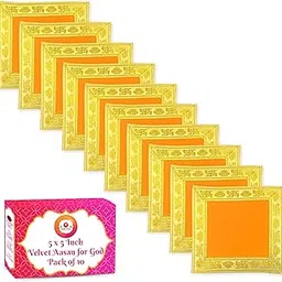 Bhakti Lehar (5 x 5 Inch) Small Size Orange Velvet Pooja Aasan for God Idol/Chowki Aasan Kapda Cloth for Temple Shelf Home Mandir, Ganesh Baithak and God Idol Sitting - Pack of 10-image-19