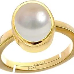 anuj sales 100% Certified Pearl 2.25 Ratti Natural Pearl Gemstone Original Certified moti Adjustable panchhdhaatu Gold Plated Ring for Men and Women-picture-46