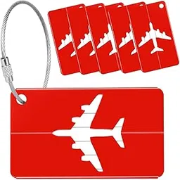 tendula Luggage Tags, 6 Pack Aluminium Alloy Suitcase Tags, 6 Pcs Travel Labels Set with Steel Loop and ID for Luggage. (Red)-picture-40