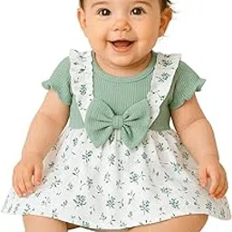 poshikha Baby Girl Floral Dress Set with Headband – Pink Ribbed Top with White Rose Print Suspender Skirt & Matching Bow – Soft Cotton Infant Outfit Use-picture-59